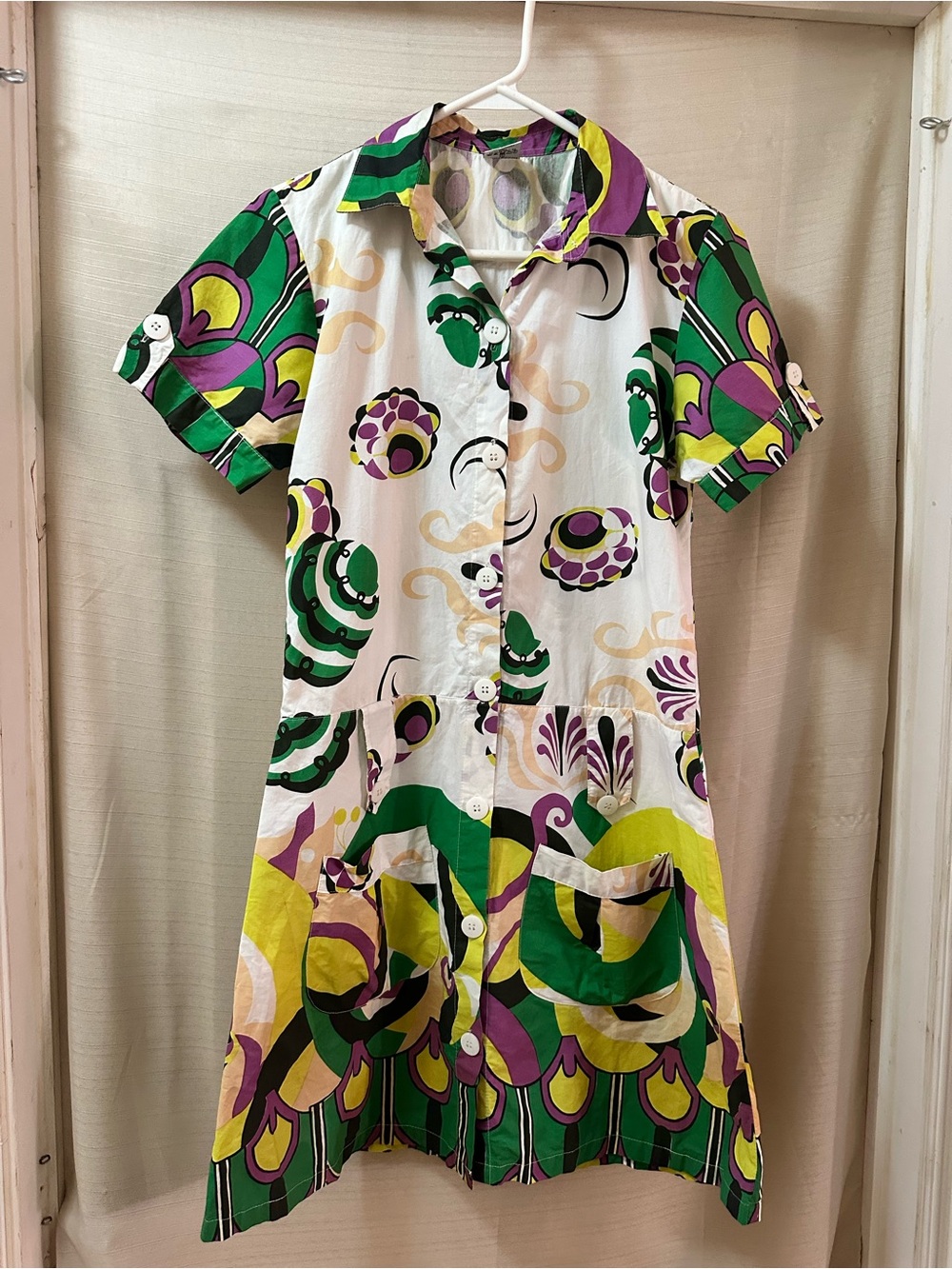 Talento Made in Italy Mod Print Button Front Cotton Mini Dress Medium
